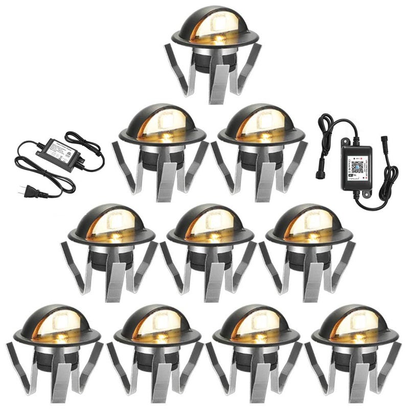 FVTLED WiFi Deck Lights Kit, 10pcs Low Voltage Î¦1.38 Outdoor Recessed Step Stair Warm White LED Lighting, Compatible with Alexa Google Home, Black - Image 1
